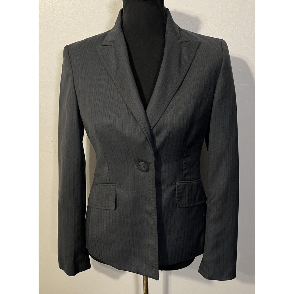 Anne Klein Blazer Womens 2 Gray Pinstripe One Button Notch Lapel‎ Lined